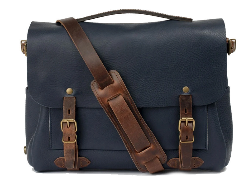 Sac postier cartable vintage "éclair" M - couleur Bleu marin