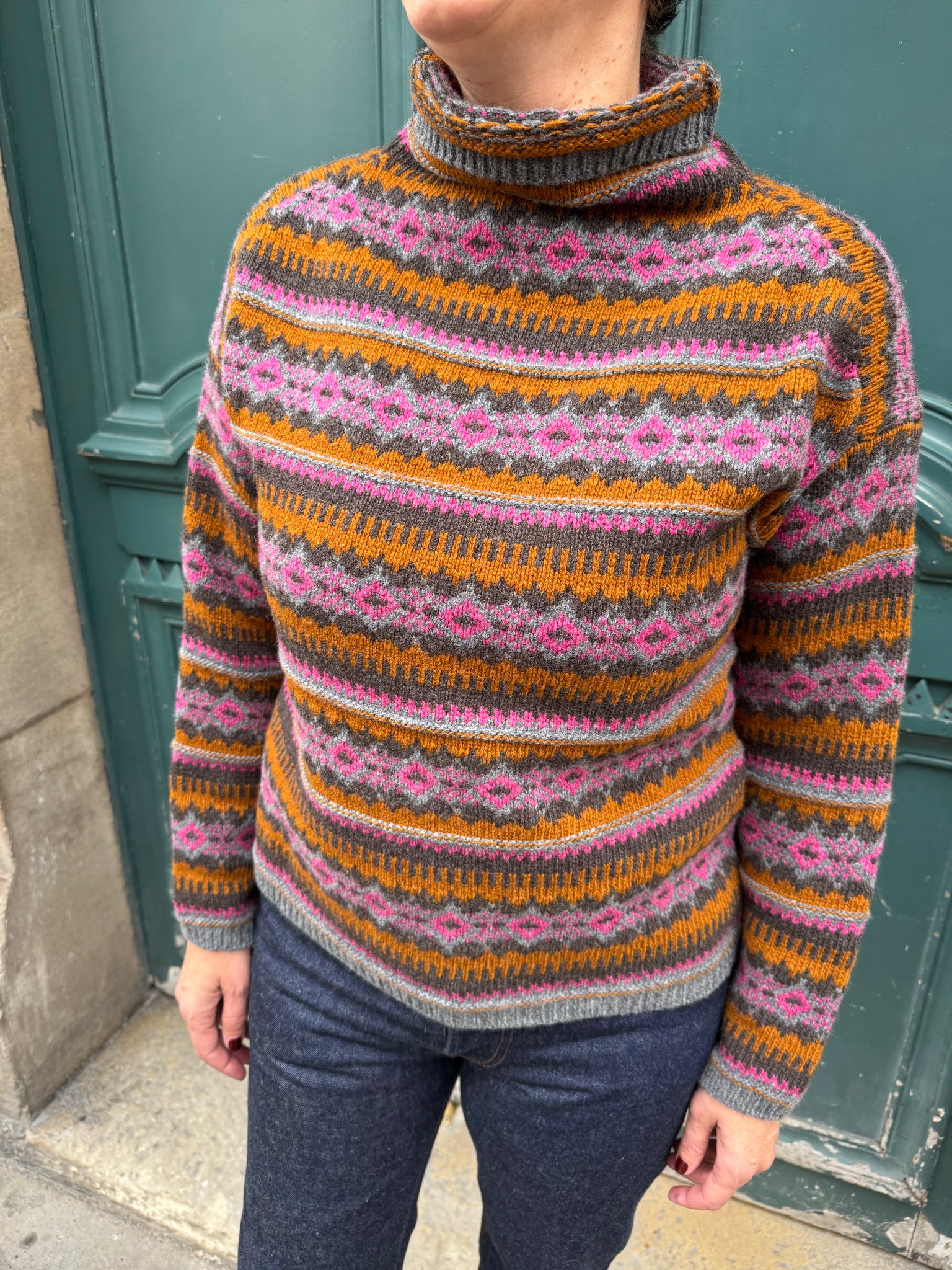 Pull à col cheminée multicolore