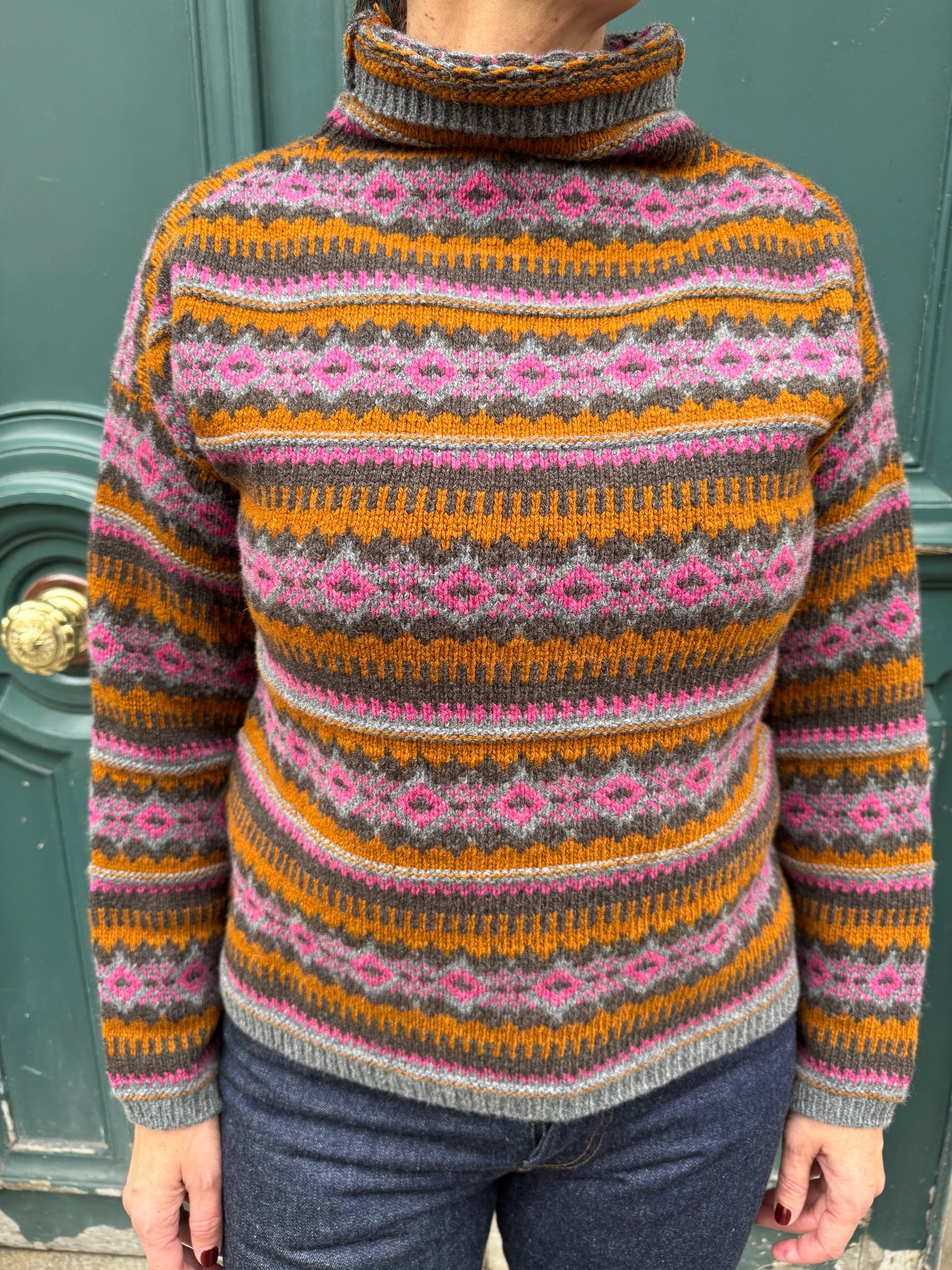 Pull à col cheminée multicolore