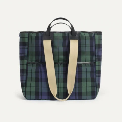 Sac cabas Meline - tartan bleu marine et vert