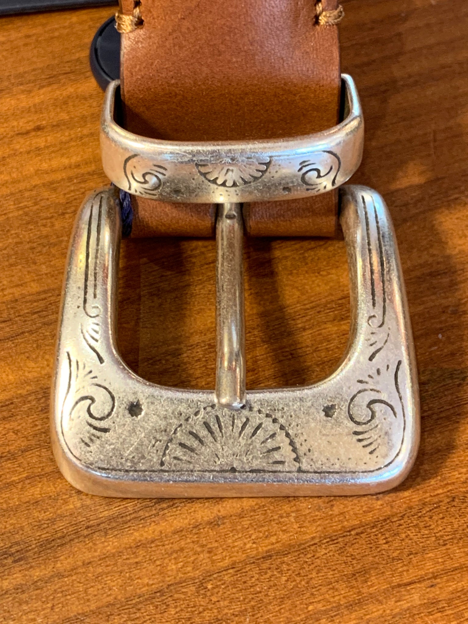 Ceinture Western en cuir tressé - Havane